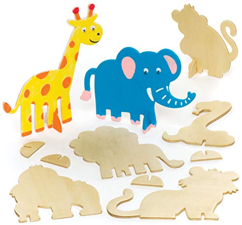 Baker Ross-Ar443-Kit di Supporto in Legno, Motivo: Animali della Giungla (Confezione da 10), Colore Assorted, AR443