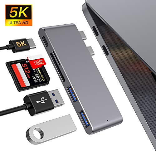 MOKAI START Hub USB C Adattatore 5-in-2 Tipo C Alluminio con Porta Thunderbolt 3,2 Porte USB 3.0, Lettore Schede SD TF per MacBook PRO 2019/2018/2017/2016,Mabook Air 2018