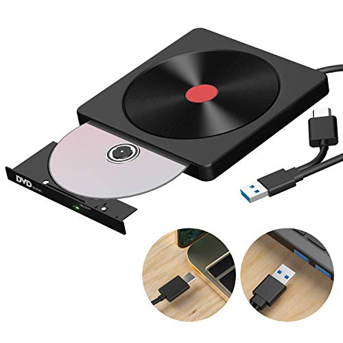 AMIGIK Masterizzatore CD DVD Externo, USB 3.0 e Tipo-C Portatile Unità DVD/CD +/- RW ROM, Lettore CD Esterna per PC/Notebook/Win 10/8/7/XP/Vista/Linux/Mac OS, Rosso