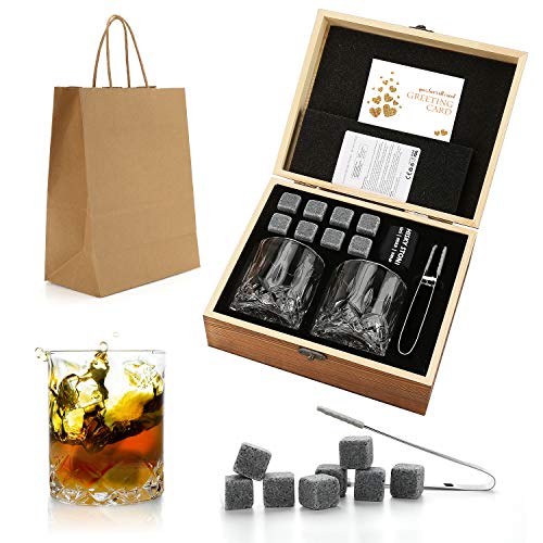 Set da regalo di pietre e bicchieri di whisky, pietre di whisky pietre da brivido in scatola di legno fatta a mano - bevande fresche senza diluizione