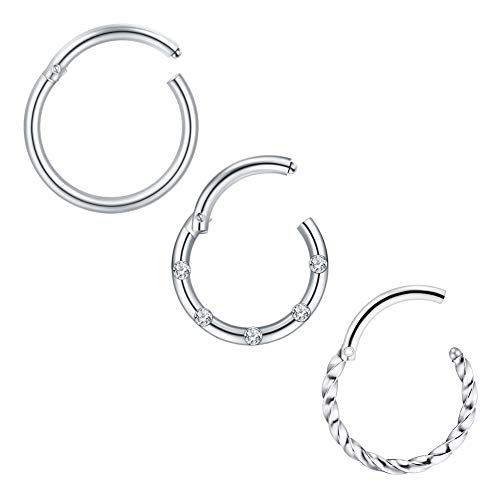 Mayhoop 16G=1.2mm 8mm Septum Piercing Naso Cerchio Acciaio Chirurgico Argento Clicker Anelli al Naso Orecchini Sopracciglia Helix Labbro Piercing