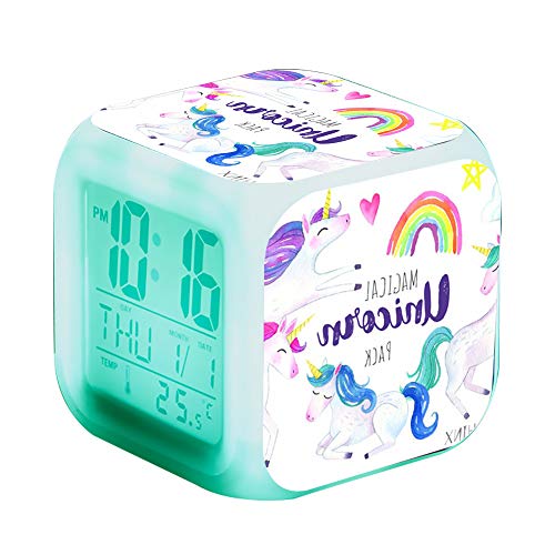 Sveglie digitali Unicorn per ragazze, LED Night Cube incandescente Orologio LCD con bambini leggeri Sveglia Comodino Regali di compleanno per bambini Donne Camera da letto per adulti (3)