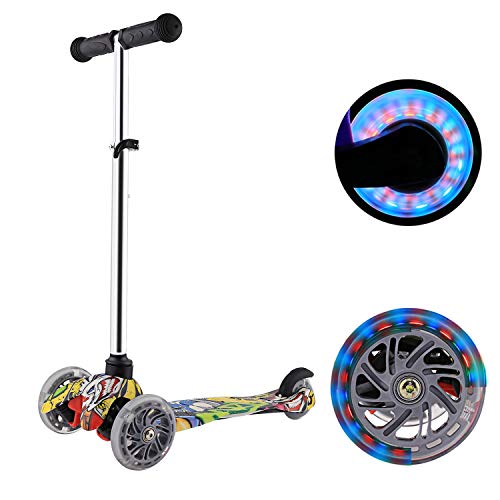 Profun Monopattino con 3 PU Route Luce LED Scooter per Bambini Manubrio Regolabile Altezza 54CM-69CM per Bambini 3-12 Anni (Colour1)