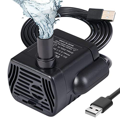 flintronic Mini Pompa Acqua, Pompa d'Acqua Nessun Rumore, Piccola Pompa per Terrari, Acquario Laghetto, Stagno di Pesce, Sistemi di Circolazione, 3.5-9V 1-3W (0.4-1.5m) 200L/H