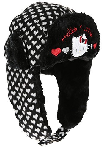 Hello Kitty - Berretto colbacco in maglia e pelliccia da bambina ragazza 3 colori, da 3 a 9 anni nero nero/bianco 52 (3-6 ans)