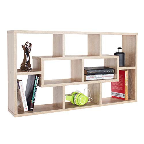 RICOO WM050-ES Scaffale da parete 85x48x16cm Mensola da muro Libreria sospesa Organizer salvaspazio Biblioteca universale Legno rovere marrone