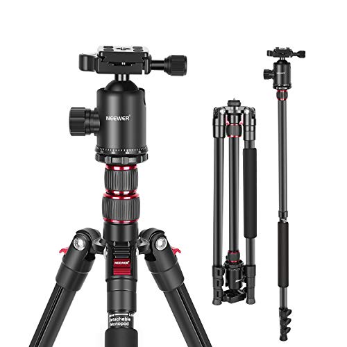 Neewer 197cm Treppiedi per Reflex Digitali, 2-in-1 Compatto in Alluminio con Testa a Sfera 360°, 2 Pali Centrali, Piastra a Sgancio Rapido, Borsa di Trasporto, Sostiene 8kg per Viaggi & Lavori