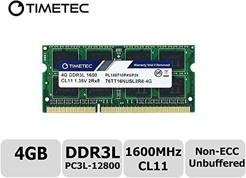 Timetec Hynix IC 4GB DDR3L 1600MHz PC3-12800 Unbuffered Non-ECC 1.35V CL11 2Rx8 Dual Rank 204 Pin SODIMM Computer portatile Memorie Module Upgrade (4GB)