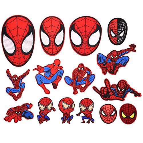 BOSSTER Toppe Termoadesive 15 Pezzi Spiderman Toppe per Vestiti Distintivo di Cucito Ricamato Cucito a Mano colorato per Maglietta Jeans Abbigliamento Borse