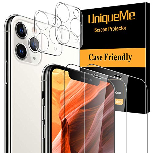 UniqueMe [2 Pezzi] Pellicola Fotocamera per iPhone 11 Pro Max (6,5 pollici) e [2 Pezzi] Vetro Temperato per iPhone 11 Pro Max (6,5 pollici) Pellicola Protettiva protezione [Protezione completa]