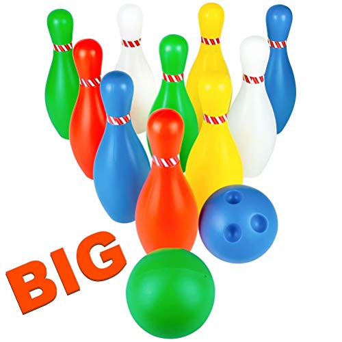 jerryvon Birilli Bowling Bambini Giocattoli 10 Giganti Birilli 2 Palle Plastica Bowling Set Colorato Regalo Giochi Educativi dai 3 Anni