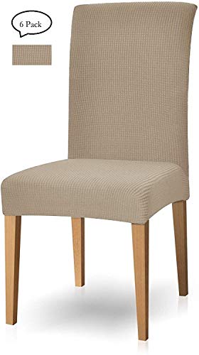 E EBETA 6 Pezzi coprisedie con Schienale, Elasticizzato Copertura della Sedia, Copertura Fodera, Banchetto Sedia Sedile Slipcover Cerimonia di Nozze Posate da (Color Sabbia, 6 Pezzi)