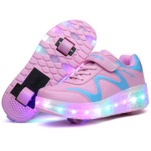 Unisex Bambino LED Scarpe con Rotelle Ricarica USB Lampeggiante Luminosi Formatori Doppia Ruote Pattini a Rotelle Scarpe Sportive All'aperto Skateboard Sneaker per Ragazzi e Ragazze