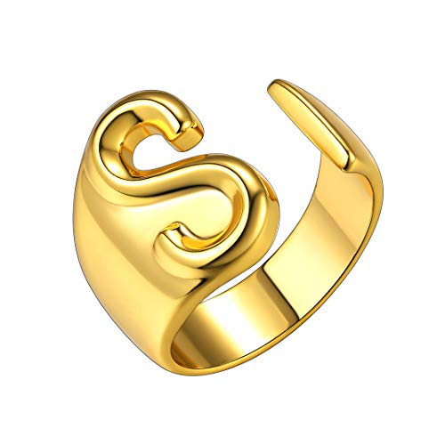 GoldChic Jewelry Anello Aperto Regolabile con Iniziale S, Anello con Lettera in Oro A-Z Gioielli per Anelli da Donna