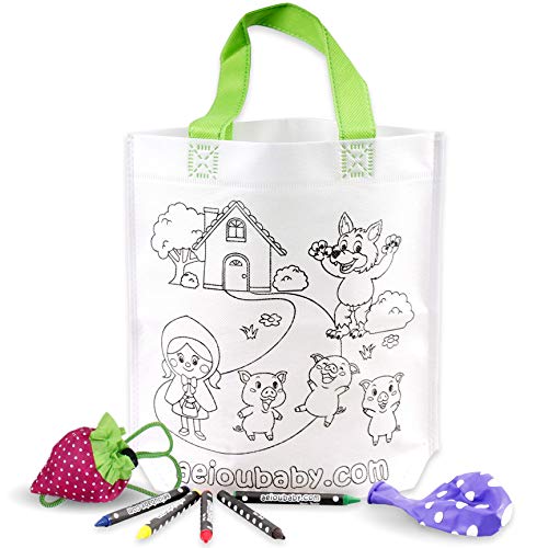 25 Borsette da Colorare + Borsa Riutilizzabile | 25 Bustine singole con 5 Colori a Cera e un Palloncino | Regalo per bambini per le feste e i compleanni