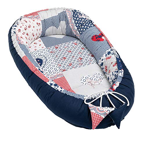 Solvera_Ltd Baby Nest Riduttore per Neonati Sacco Nanna Bambina Bambino Culla Sacco Nanna per Neonati 100% Cotone (Patchwork/Blu)