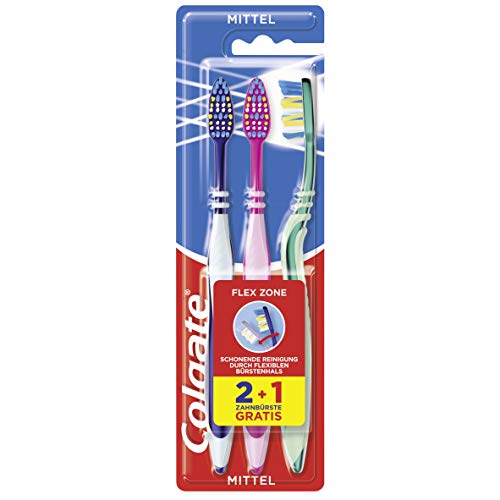 Colgate - Spazzolino da denti Flex Zone medio, confezione da 3