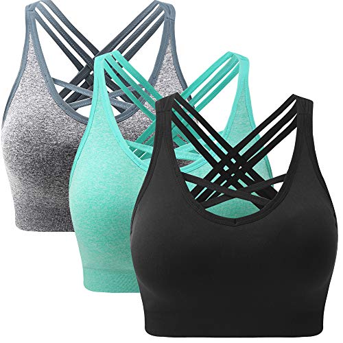 ANGOOL Reggiseno Sportivo con Spallacci Imbottiti e Incrociati per Yoga e Altri Esercizi di Fitness Femminile