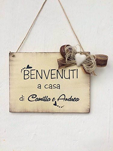 Targa in legno di benvenuto : Benvenuti a casa di. - idea regalo personalizzata