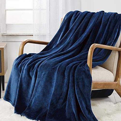 WAVVE Plaid Coperta di Pile Flanella - 230x270 cm, Blu Navy - Plaid Coperta 270x230, Letto Matrimoniale Maxi, Calda e Morbida