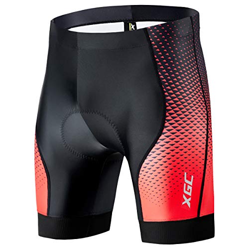 XGC - Pantaloncini da ciclismo da uomo, con imbottitura in spugna 4D ad alta densità e altamente traspirante, Uomo, Nero / Rosso, L