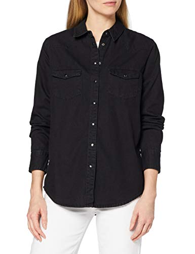 Marchio Amazon - find. Camicia Jeans a Manica Lunga Donna, Nero (True Black), 46, Label: L