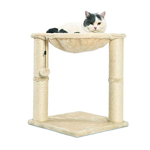 AmazonBasics - Albero per gatti con amaca e palo tiragraffi, 40,6 x 50,8 x 40,6 cm, beige