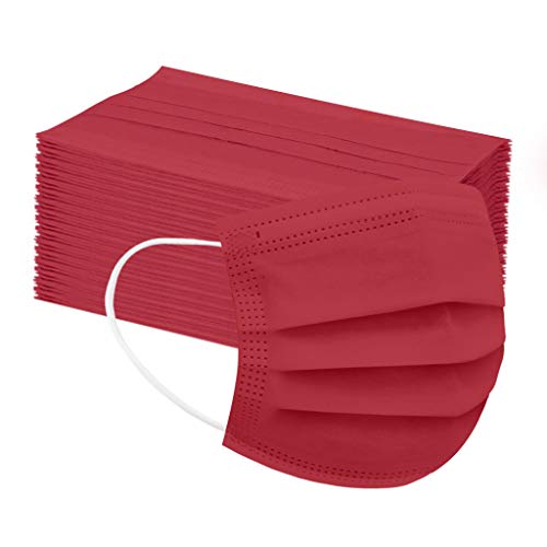 WYXlink 50Pezzi Colore Rosso Caramella Tessuto Bocca Face_Mask Viso Visiera per Bambini- 3 Strati Filtro Protettivo Antipolvere Elastico Ear Loop (Rosso)