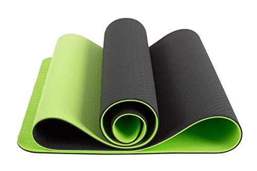 FCMASTERTRADE Tappetino Yoga di TPE Imbottito e Antiscivolo per Fitness,Crossfit, Pilates, Ginnastica e Addominali, Yoga Mats con Laccio in Omaggio, di 183 x 61 cm Spessore 0.6mm Bicolore Verde