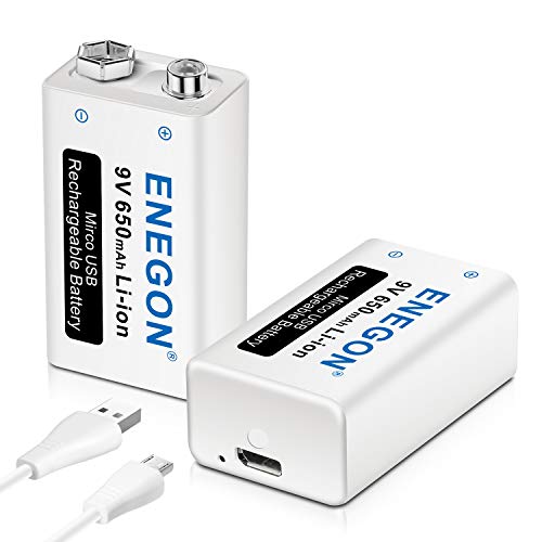 ENEGON 9V USB Dirette Batteria 650mAh Litio Ricaricabile con Cavo Micro USB 2 in 1 per Microfono, Allarme antifumo, Giochi elettrici, Walkie-talkie ed altri dispositivi (2-Pezzi)