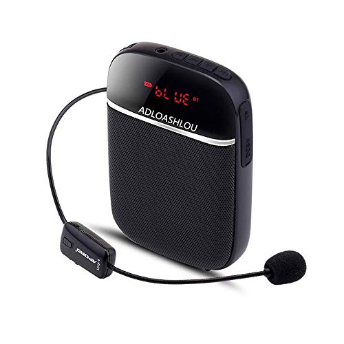 ADLOASHLOU Mini Amplificatore di Voce da Cintura Portatile con UHF Senza Fili Icrofono Amplificatore Vocale con Batteria al Litio da per Insegnanti, Guide Turistiche,Nero