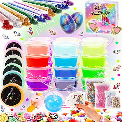 Kit Completo per Slime Unicorno – 20 Colori Slime Kit per Ragazze Giocattoli con 10 Glitter in Polvere(Tutto Incluso)