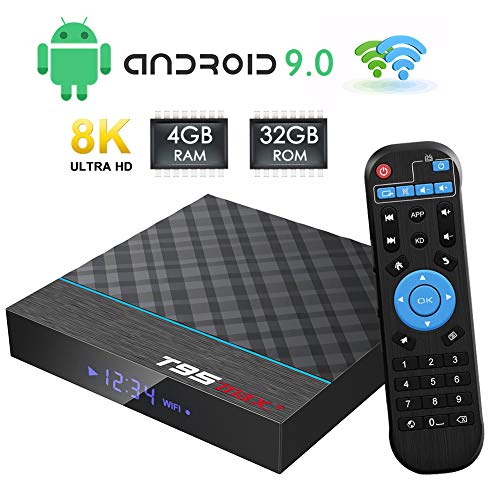 TUREWELL Android Box, T95 Max+ Android 9.0 TV Box Amlogic S905X3 Quad-core cortex-A55 4GB RAM 32GB ROM Media Player with 8K BT4.0 2.4G/5.0GHz Dual-Band WiFi