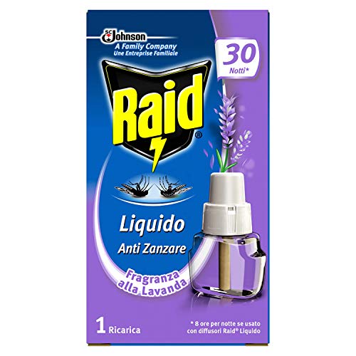 Raid Liquido Elettrico Ricarica, Antizanzare Tigre e Comuni, Confezione da 1 Ricarica 21 ml, 30 Notti, Profumazione Lavanda