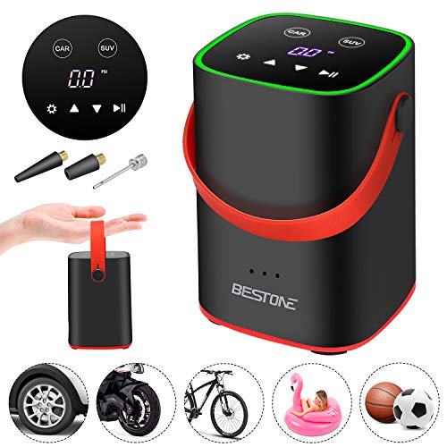 BESTONE Compressore Portatile, Portable Air Pump Batteria Ricaricabile 2000 mAh, LED Touchscreen 150PSI Gonfiatore Pneumatici per Moto, Bici, Auto, Palloni,Letti gonfiabili