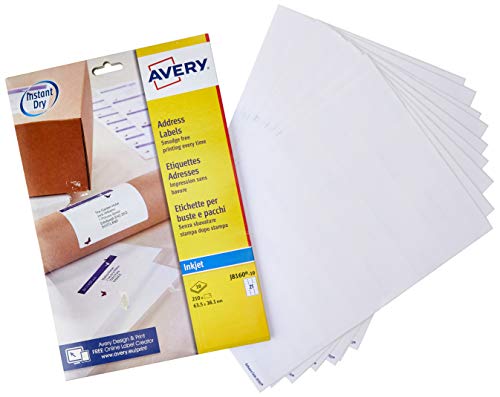 Avery A4 (210 x 297 mm), 2100 etichette (100 fogli x 21), colore: Bianco