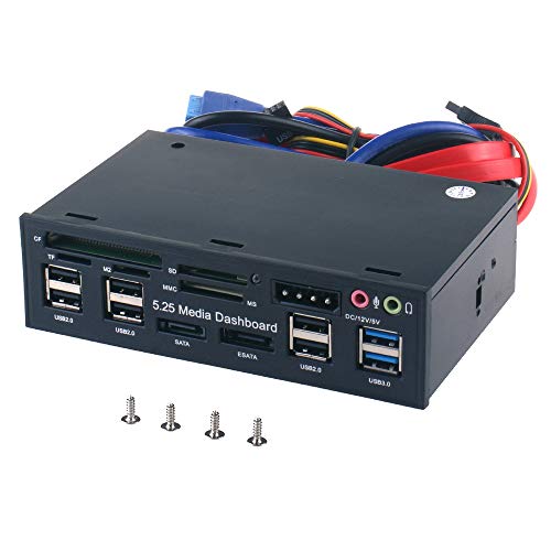 Tccmebius TCC-QL5E 5.25 Pollici PC Multifunzione Cruscotto Media Pannello Frontale, con SATA e-SATA Hub USB 2.0/3.0 Audio Porte e 5-in-1 Lettore di Schede (SD/MMC/CF/MS/TF / M2)