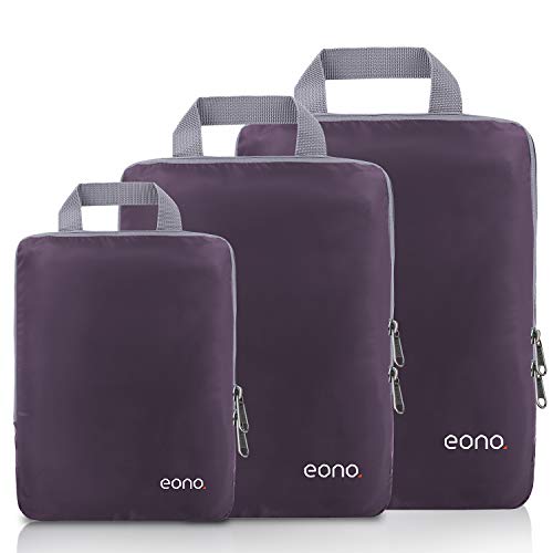 Eono by Amazon - Organizzatori da Viaggio a Compressione, Organizer Valigia Set, Cubo di Viaggio, Cubi di Imballaggio, Compression Packing Cube, Grigio, 3 Set