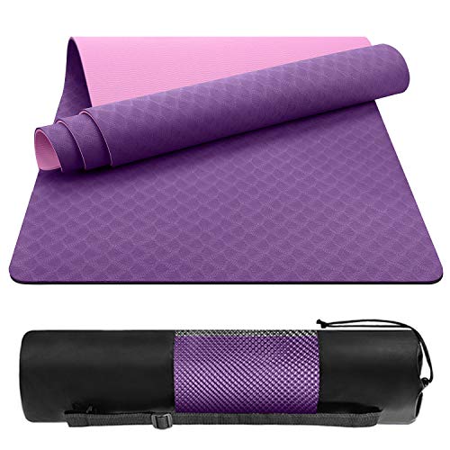 EgoIggo Tappetino Yoga Antiscivolo TPE, Tappetino Palestra per Fitness Pilates e Ginnastica, Yoga Mat 100% Ecologico con Borsa e Cinturino, 181 cm x 61 cm x 0.6cm