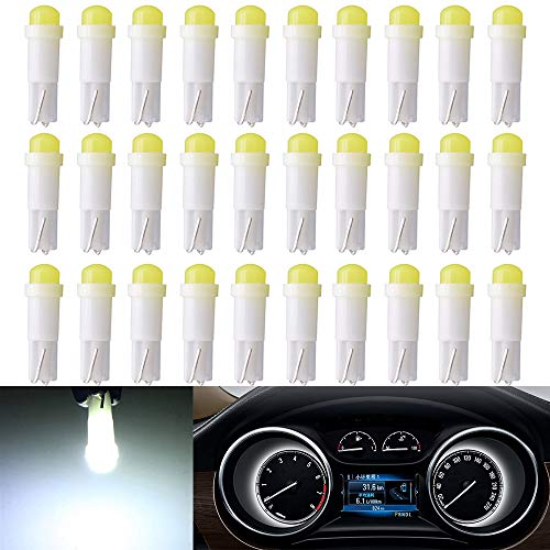 Alopee 30-Pack T5 / 74 73 2723 2721 1 SMD LED 12V 20Lumi Luce LED Bianca per Cruscotto, Indicatore di Direzione Laterale, Indicatori