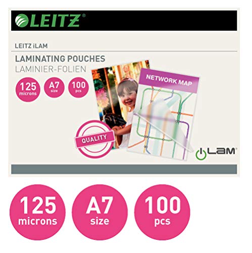 Leitz Quality Buste Pouch per la Plastificazione Ermetica, Formato A7, 3 x 125 Micron
