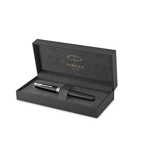 PARKER Sonnet penna roller, laccatura di colore nero opaco con finiture in palladio, pennino sottile - Confezione regalo