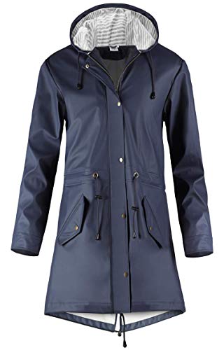 SWAMPLAND Giacche Impermeabili Donna Giacca Antipioggia Impermeabile con Cappuccio Lunga Trench Blu Gr.- 40 EU/M