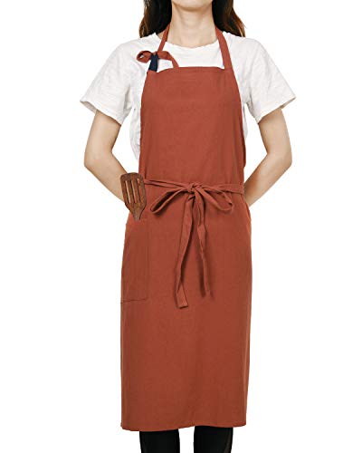JSDing 100% Cotone Grembiule Cucina Donna con Tasche Grembiule da Lavoro Giapponese Regolabile Professionali per Chef Barbecue Bar Giardinaggio, 87x98 cm