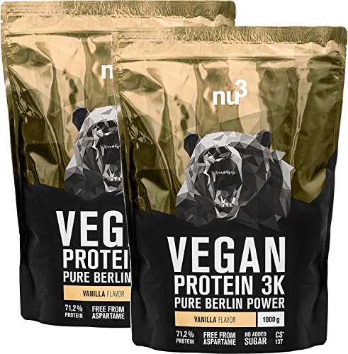 nu3 Vegan Protein 3K Proteine Isolate Vegetali in Polvere 2 KG | Polvere Proteica con Proteine da Piselli/Canapa/Riso Buona Solubilità | 72,5% Proteine - CS 137 Senza Aspartame | Gusto Vaniglia