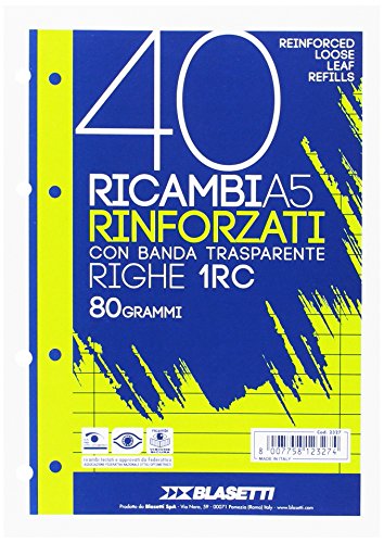 Blasetti 2327 Ricambi rinforzati con banda trasparente, a righe, A5, 40 fogli