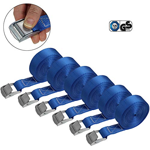 Cinghia di fissaggio Cinghie di tensione - blu - 2,5m 4m 6m - diverse quantità, sicura del carico resistenza fino a 250 kg DIN EN 12195-2, 6 pezzi 2.5 cm x 6 m