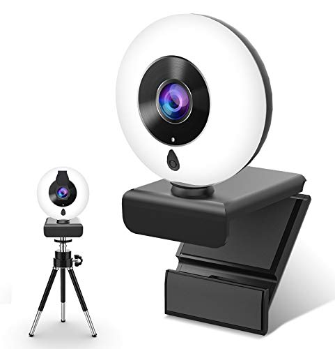 Webcam PC con Microfono,NIYPS 2K HD Web Cam con Luce ad Anello Regolabile e Treppiede,Web Camera per PC,Laptop,Fisso e Mac,Videocamera PC con Autofocus per Videoconferenze,Lezioni Online e Giochi
