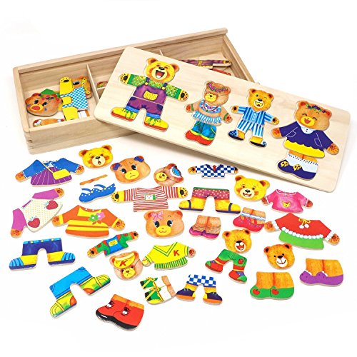 Vesti la Famiglia Orsi Puzzle Legno Bambini Educativi Giocattolo Giochi Creativi Dress up Toys Craft Fit 72 PCS 3 Anni e Oltre Orsi