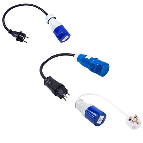 CEE Adapter Set 1 X Adattatore Inghilterra 1 X Adattatore Svizzera 1 X Adattatore per l' Europa meridionale ideale per roulotte, camper e barca